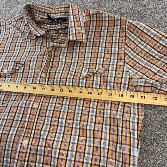 Vurt Mens Plaid Short Sleeve Button Up Shirt Size L Cotton Orange White Pink - Picture 4 of 8